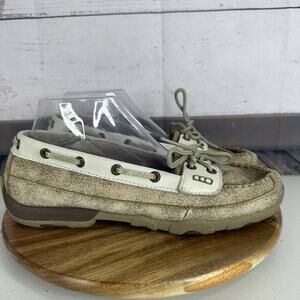Twisted X Driving Moccasin Womens 9 M Tan Leather‎ Slip on Southwestern Ranch